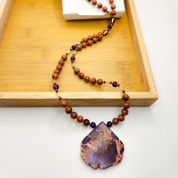 Goldstone swter style necklace with a Purple Impression Jasper pendant - Picture 1 of 3